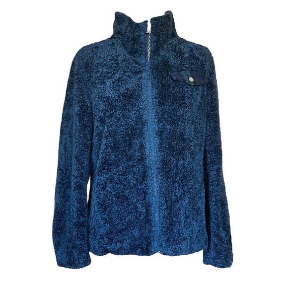 Pendleton Large Blue-Green Sherpa Fuzzy Teddy Fleece Front Zip Jacket Unisex - Picture 1 of 8
